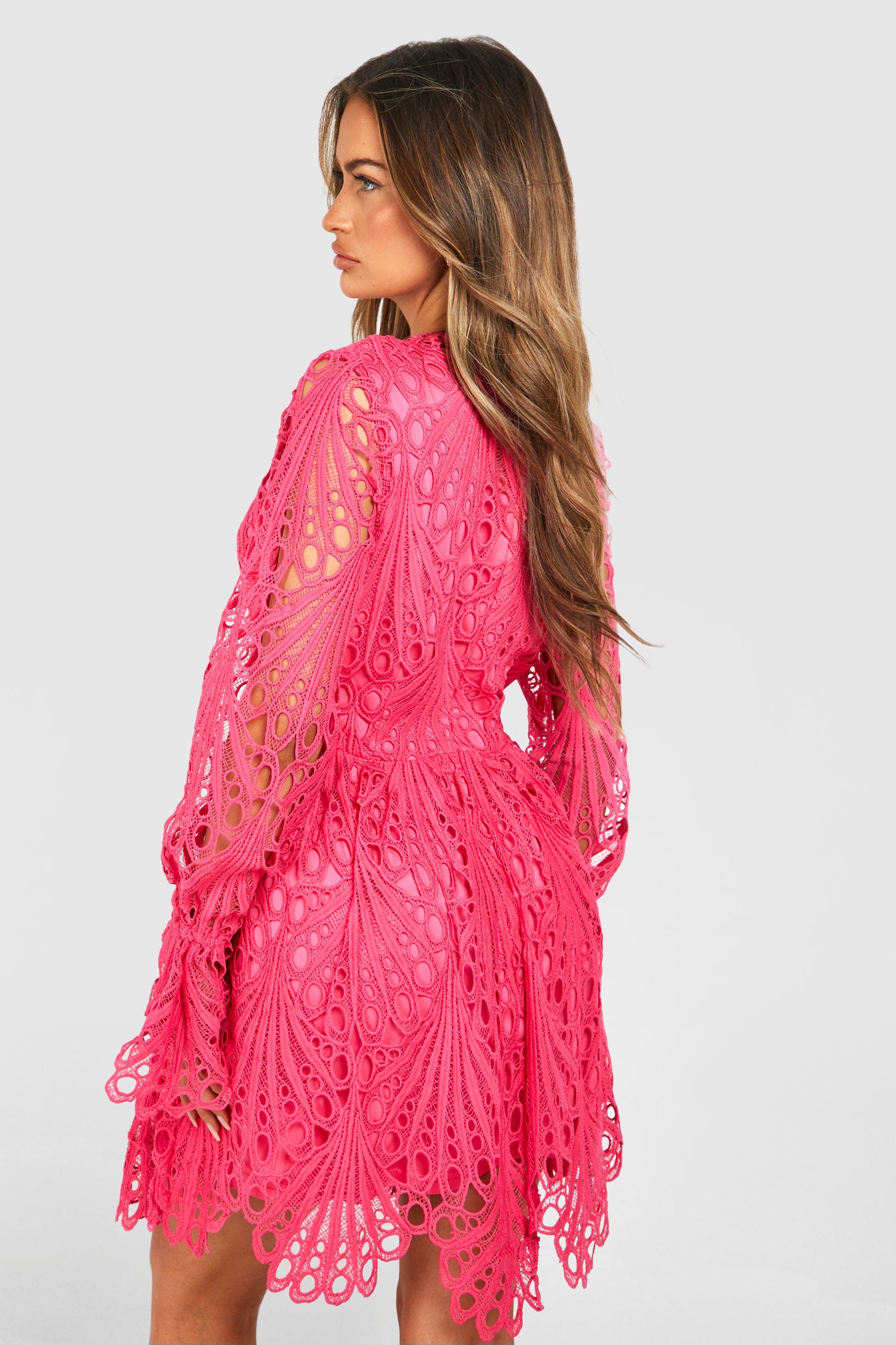 Pink lace high neck dress hotsell